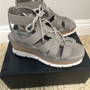 Sorel Joanie III Lace Gray Wedge Sandals